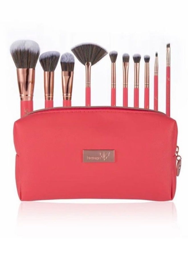 daroge 10 Pieces Professional Makeup Brush Set Pink/Gold - Image 1