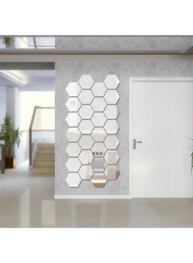 يونج شنج ملصق حائط سداسي الشكل قابل للإزالة والتركيب، مكون من 28 قطعة، فضي، 126*110*63 مم - ملصق حائط سداسي الشكل قابل للإزالة، ملصق حائط من الأكريليك - Image 1