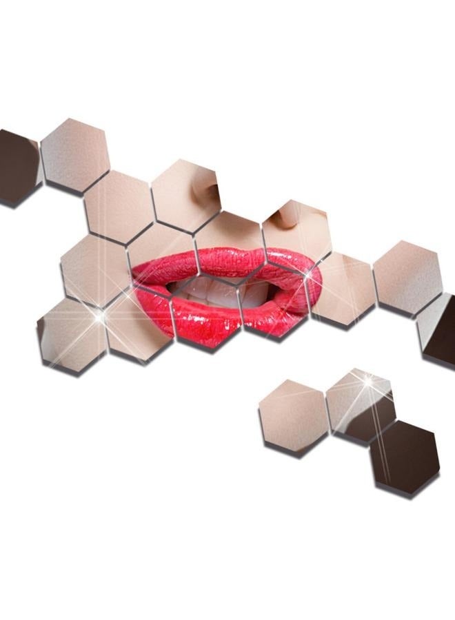 يونج شنج ملصق حائط سداسي الشكل قابل للإزالة والتركيب، مكون من 28 قطعة، فضي، 126*110*63 مم - ملصق حائط سداسي الشكل قابل للإزالة، ملصق حائط من الأكريليك - Image 2