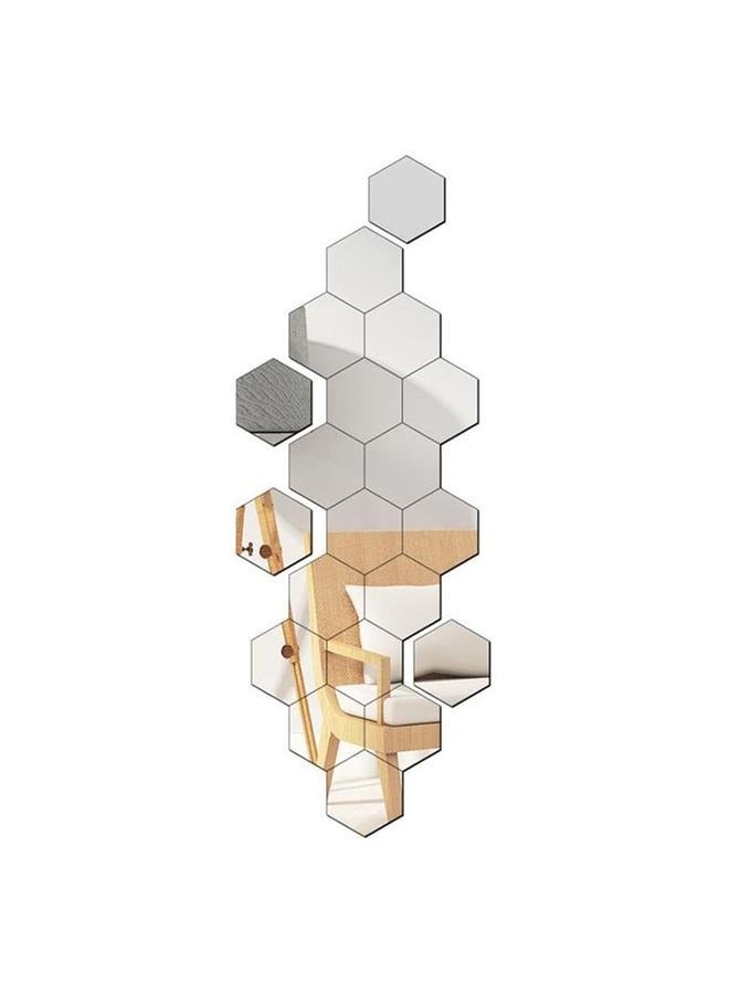 يونج شنج ملصق حائط سداسي الشكل قابل للإزالة والتركيب، مكون من 28 قطعة، فضي، 126*110*63 مم - ملصق حائط سداسي الشكل قابل للإزالة، ملصق حائط من الأكريليك - Image 3