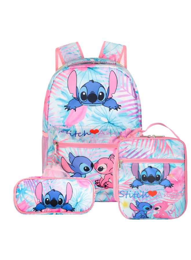 General New cartoon animation pink three-piece backpack (available for primary and secondary school children, travel, school, mountain climbing, sports) - 6  - Image 1