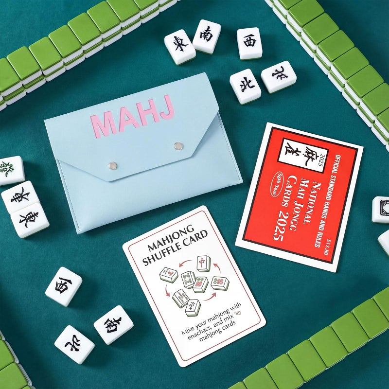 Siltriangle Leather Mahjong Card Clutch Holder Pouch For Cards Mahjong Accessories Protective Cover Case With Secure Closure Ideal Gift For Lover Playing Game Night(8X6 Inch Light Blue) - Image 5