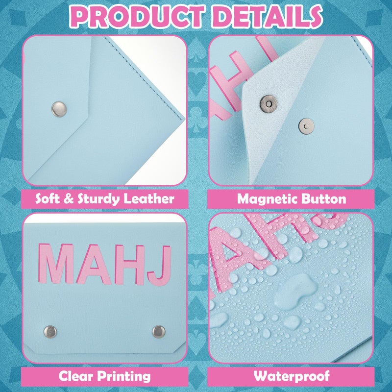 Siltriangle Leather Mahjong Card Clutch Holder Pouch For Cards Mahjong Accessories Protective Cover Case With Secure Closure Ideal Gift For Lover Playing Game Night(8X6 Inch Light Blue) - Image 4