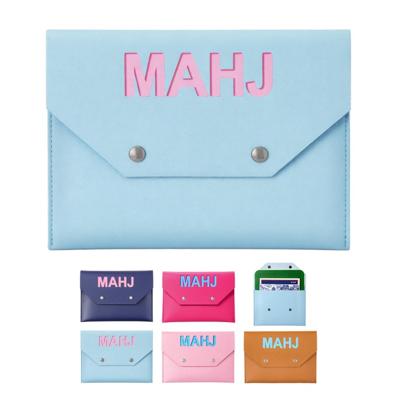 Siltriangle Leather Mahjong Card Clutch Holder Pouch For Cards Mahjong Accessories Protective Cover Case With Secure Closure Ideal Gift For Lover Playing Game Night(8X6 Inch Light Blue) - Image 1