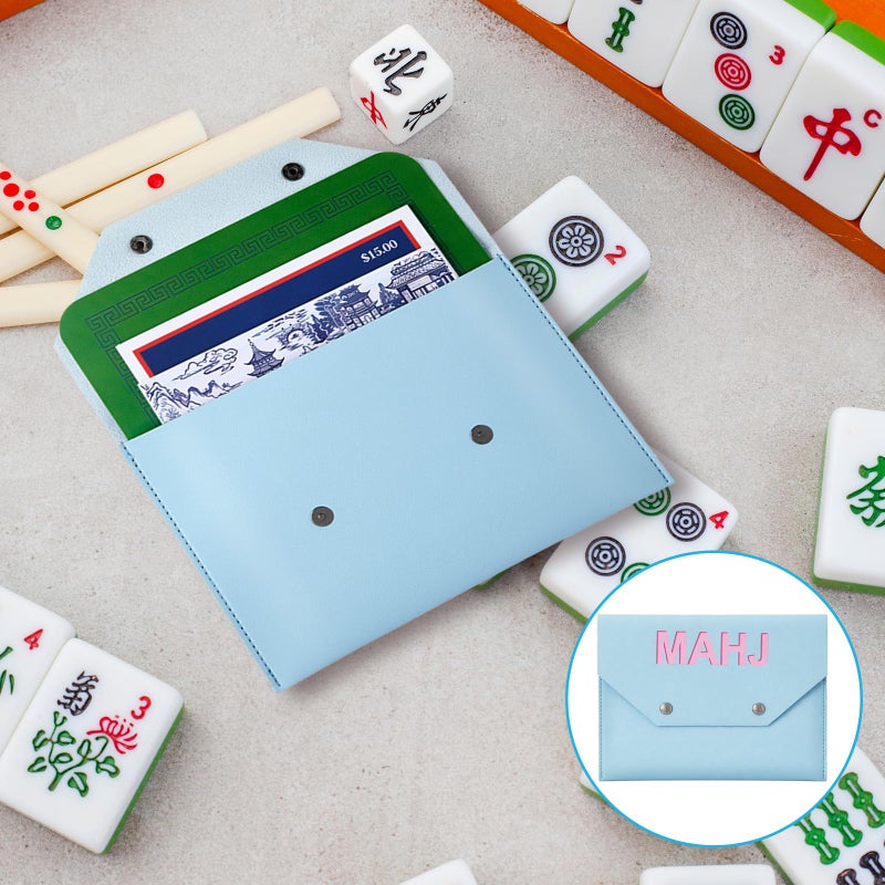 Siltriangle Leather Mahjong Card Clutch Holder Pouch For Cards Mahjong Accessories Protective Cover Case With Secure Closure Ideal Gift For Lover Playing Game Night(8X6 Inch Light Blue) - Image 3