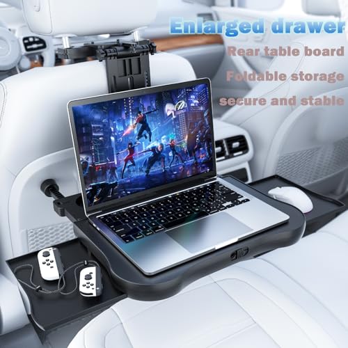VRBFF [Upgraded] Car Seat Table with Expandable Tray - Car Desk for Laptop Car Backseat Mount, Car Trays for Eating with Non-Slip Pad/Phone&Tablet Holde, Car Accessories for Writing/Laptop/Dining/Work - Image 2