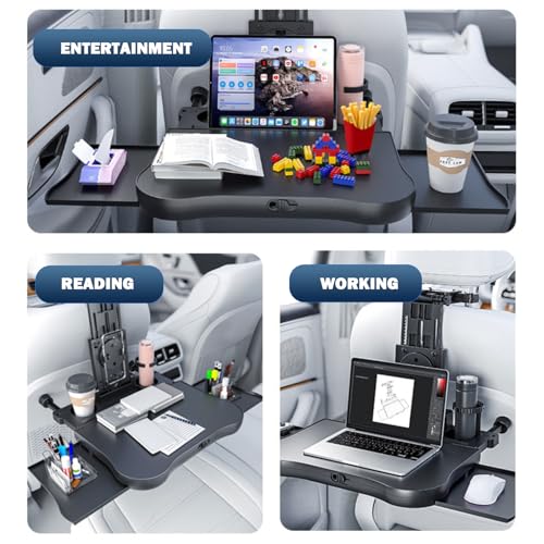 VRBFF [Upgraded] Car Seat Table with Expandable Tray - Car Desk for Laptop Car Backseat Mount, Car Trays for Eating with Non-Slip Pad/Phone&Tablet Holde, Car Accessories for Writing/Laptop/Dining/Work - Image 5