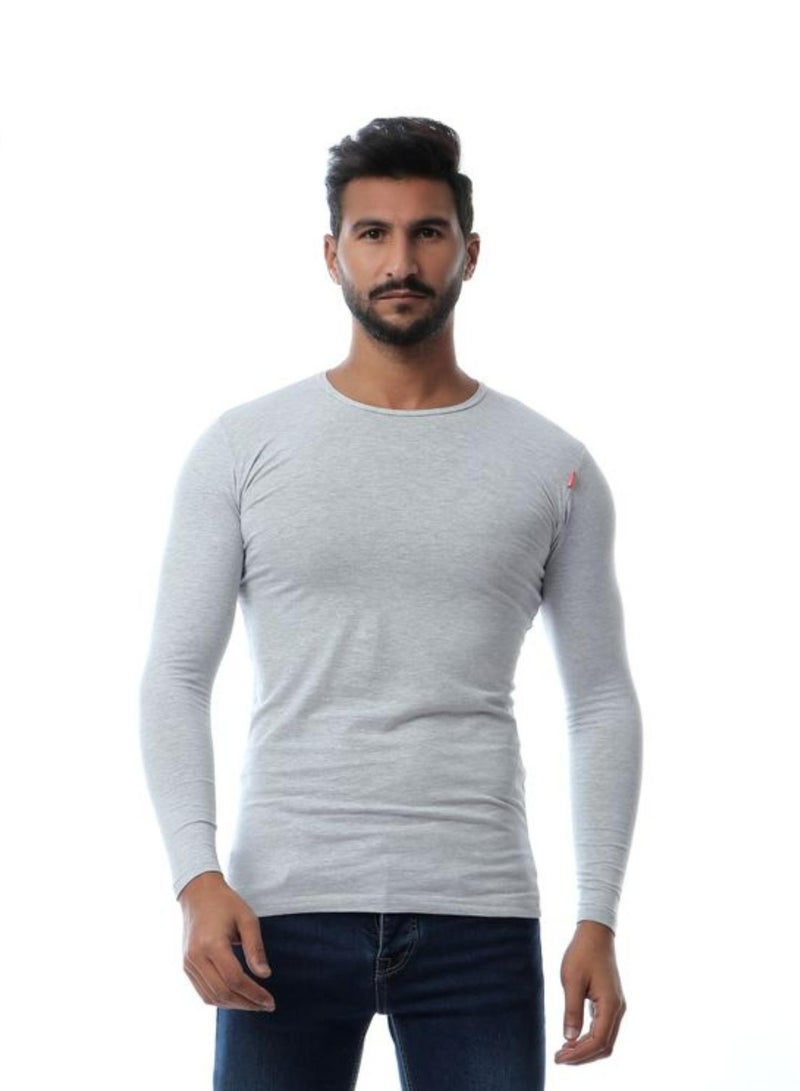 Cottonil Men's Long Sleeve Cotton Stretch Crew Neck Undershirt - Grey - Image 1