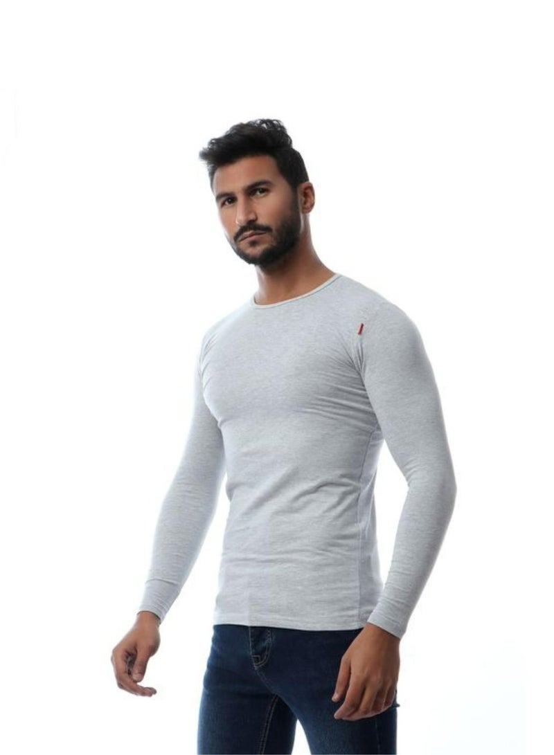 Cottonil Men's Long Sleeve Cotton Stretch Crew Neck Undershirt - Grey - Image 2