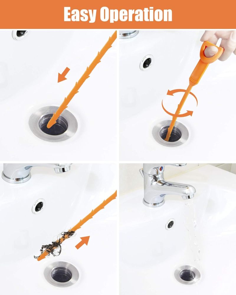 24-Inch Drain Clog Remover 6-Piece Set - Flexible Hair Clog Remover Tool with Barbed Design for Kitchen Bathroom Sink Tub Shower Drains - Upgraded Stainless Steel Wand with Retractable Claws for Solid - Image 5