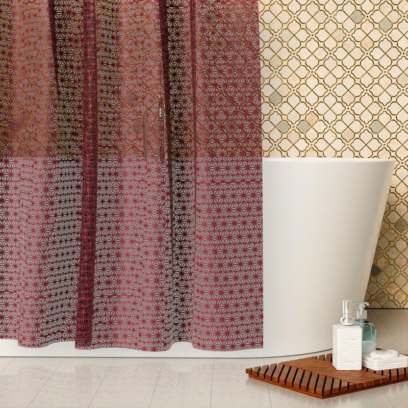 Kuber Industries Kuber Industries Shower Curtain | PVC Shower Curtain with Hooks | Shower Curtain for Bathroom | Self Star Bathroom Shower Curtain | 7 Feet | Pack of 2 | Brown - Image 4