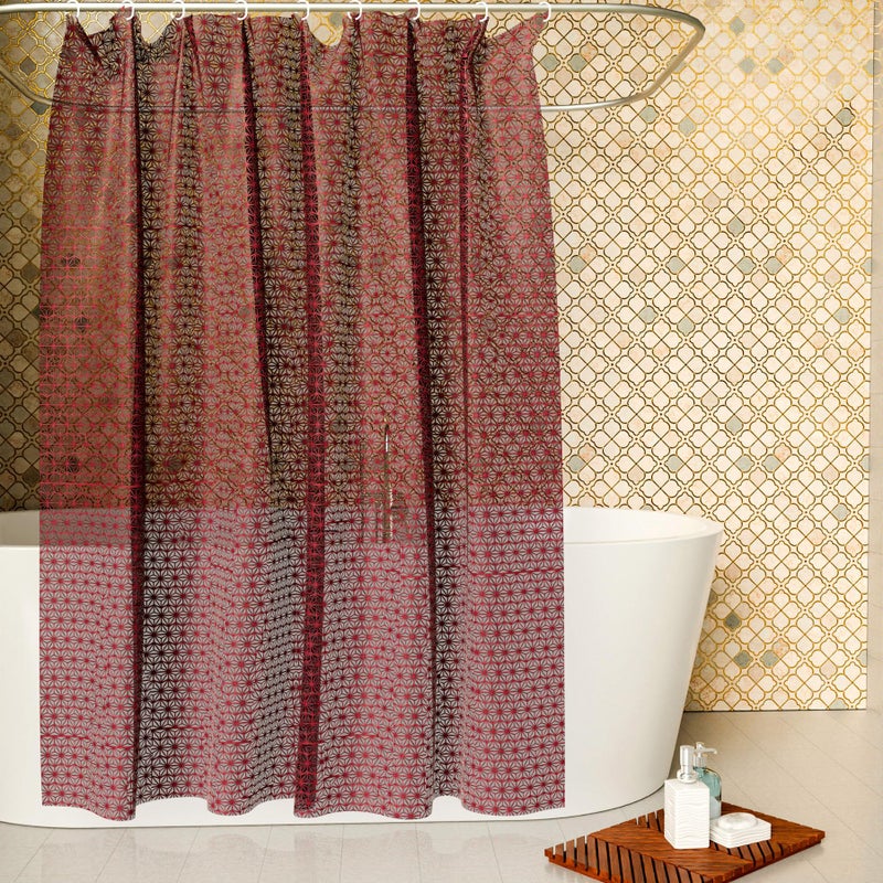 Kuber Industries Kuber Industries Shower Curtain | PVC Shower Curtain with Hooks | Shower Curtain for Bathroom | Self Star Bathroom Shower Curtain | 7 Feet | Pack of 2 | Brown - Image 2