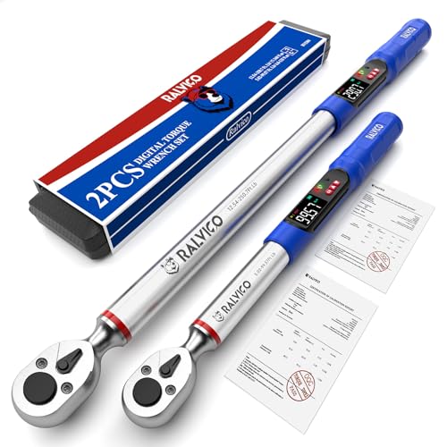 RALVICO Digital Torque Wrench 3/8 & 1/2 Drive 5.02-99.57 Ft. Lb (6.8-135 N.m) / 12.54-250.7 Ft. Lb (17-340 N.m) ±2% Accuracy Digital Torque Wrench Set with Buzzer and LED Flash for Bike, Moto, Car - Image 1