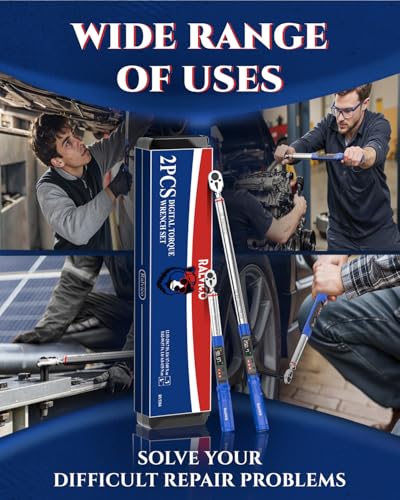 RALVICO Digital Torque Wrench 3/8 & 1/2 Drive 5.02-99.57 Ft. Lb (6.8-135 N.m) / 12.54-250.7 Ft. Lb (17-340 N.m) ±2% Accuracy Digital Torque Wrench Set with Buzzer and LED Flash for Bike, Moto, Car - Image 3