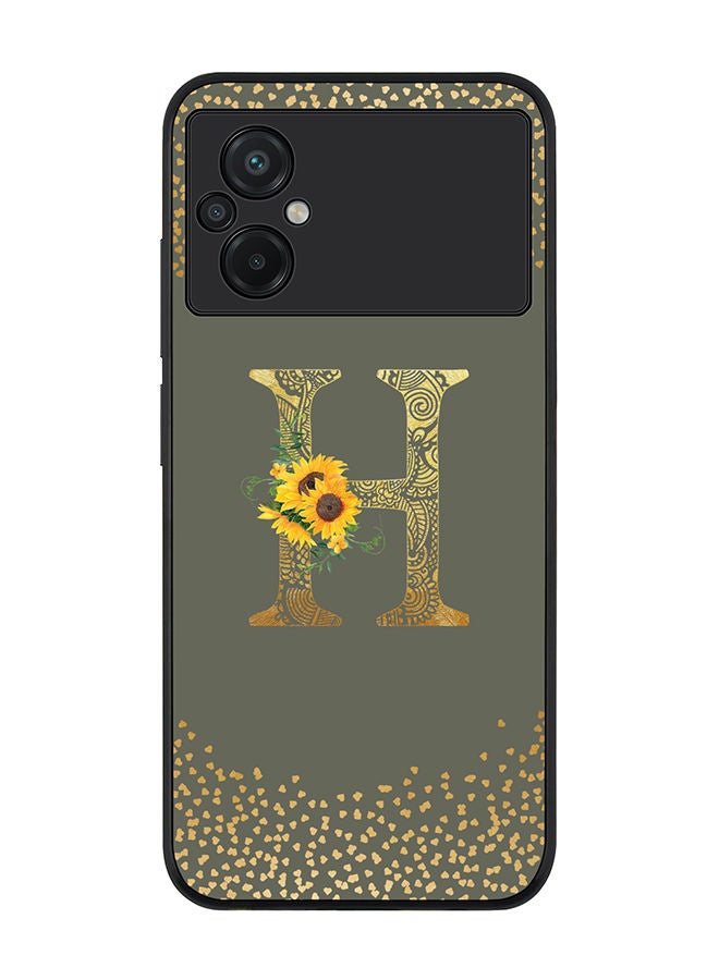 Stylizedd Rugged Black edge case for Xiaomi Poco M5 Slim fit Soft Case Flexible Rubber Edges Anti Drop TPU Gel Thin Cover - Custom Monogram Initial Letter Floral Pattern Alphabet - H (Olive Green ) - Image 1