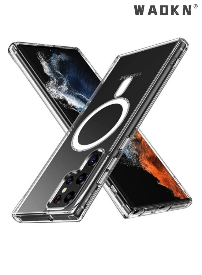 WAOKN Case Cover Clear for Samsung Galaxy S23 Ultra with Support Magsafe Charger Charging Thin Shockproof and Transparent Non-yellow Case  - Image 1