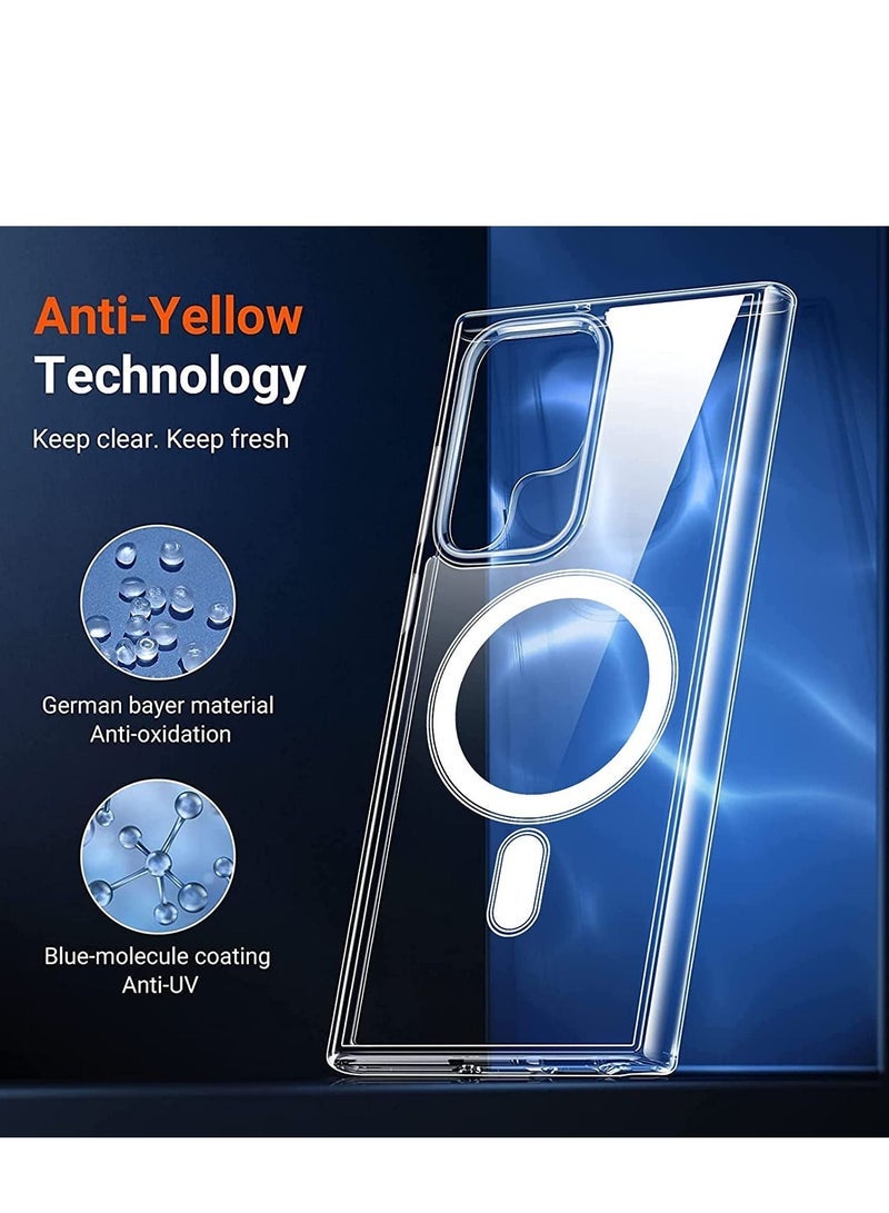 WAOKN Case Cover Clear for Samsung Galaxy S23 Ultra with Support Magsafe Charger Charging Thin Shockproof and Transparent Non-yellow Case  - Image 3