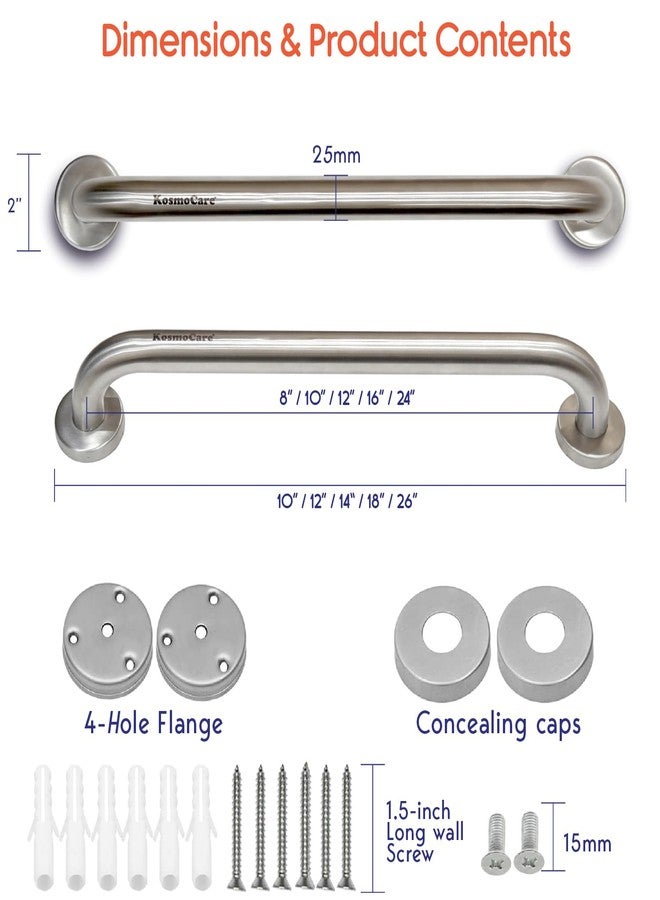KosmoCare 304 Grade Stainless Steel Grab Bar, Wall Mounted Safety Straight Grab Bar for Bathroom | Grab Bars for Toilet Senior Citizens | Toilet Grab bar for Elderly (25 mm Diameter X 16-inch Length) - Image 4