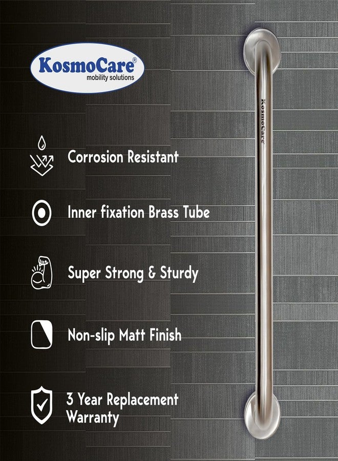 KosmoCare 304 Grade Stainless Steel Grab Bar, Wall Mounted Safety Straight Grab Bar for Bathroom | Grab Bars for Toilet Senior Citizens | Toilet Grab bar for Elderly (25 mm Diameter X 16-inch Length) - Image 2