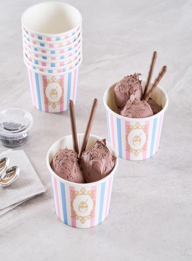 Restaurantware-Coppetta 8 Ounce Dessert Cups, 50 Greaseproof Ice Cream Cups - Lids Sold Separately, For Hot And Cold Foods, Pink And Blue Stripe Paper Yogurt Bowls, Disposable, Sturdy - Image 5