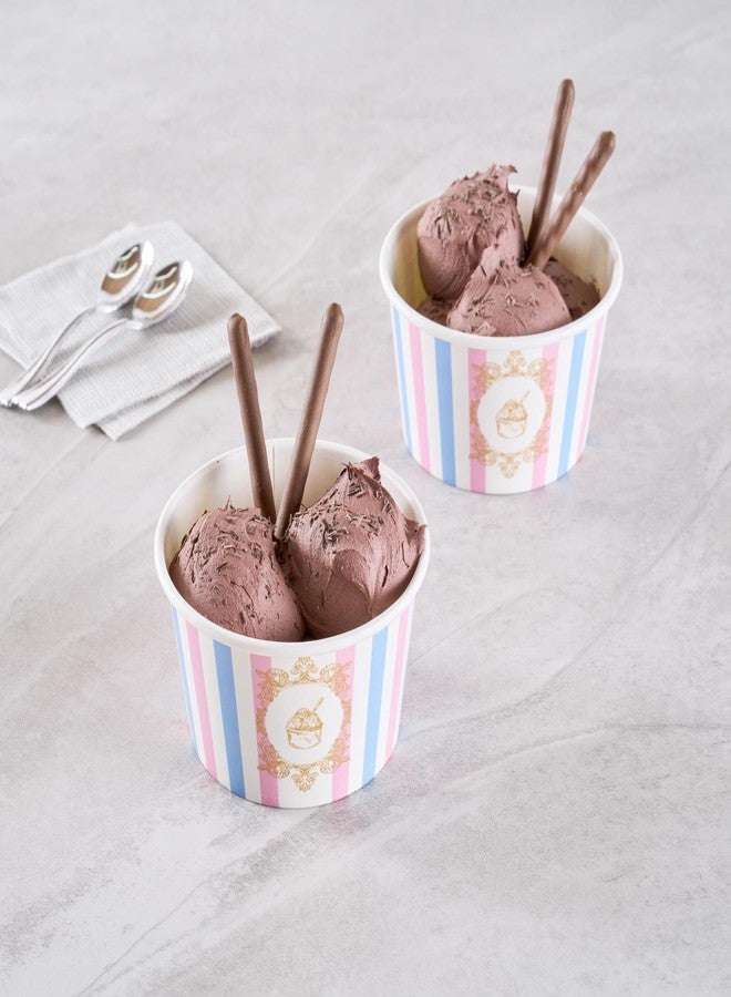 Restaurantware-Coppetta 8 Ounce Dessert Cups, 50 Greaseproof Ice Cream Cups - Lids Sold Separately, For Hot And Cold Foods, Pink And Blue Stripe Paper Yogurt Bowls, Disposable, Sturdy - Image 3