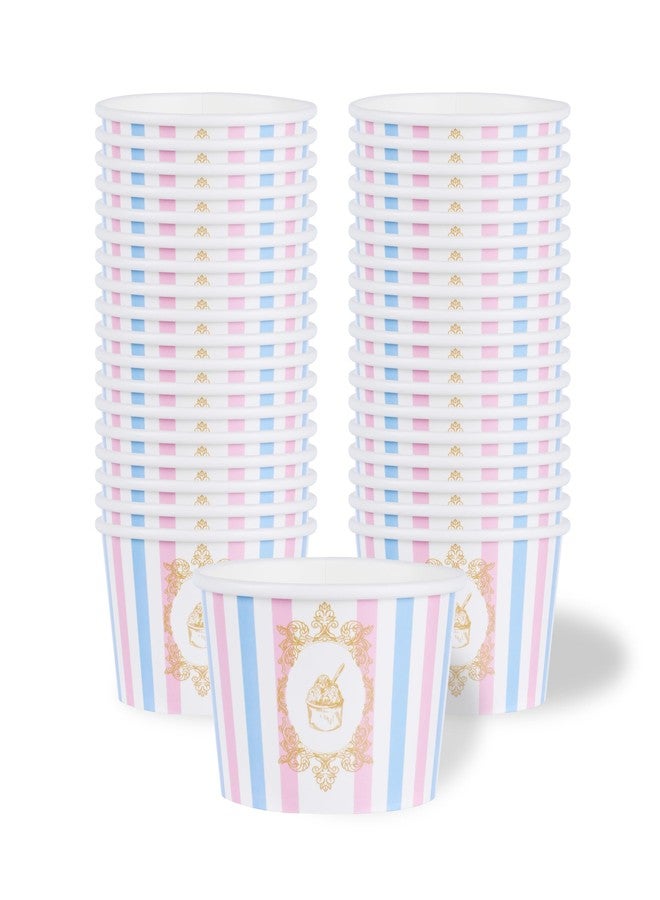 Restaurantware-Coppetta 8 Ounce Dessert Cups, 50 Greaseproof Ice Cream Cups - Lids Sold Separately, For Hot And Cold Foods, Pink And Blue Stripe Paper Yogurt Bowls, Disposable, Sturdy - Image 2