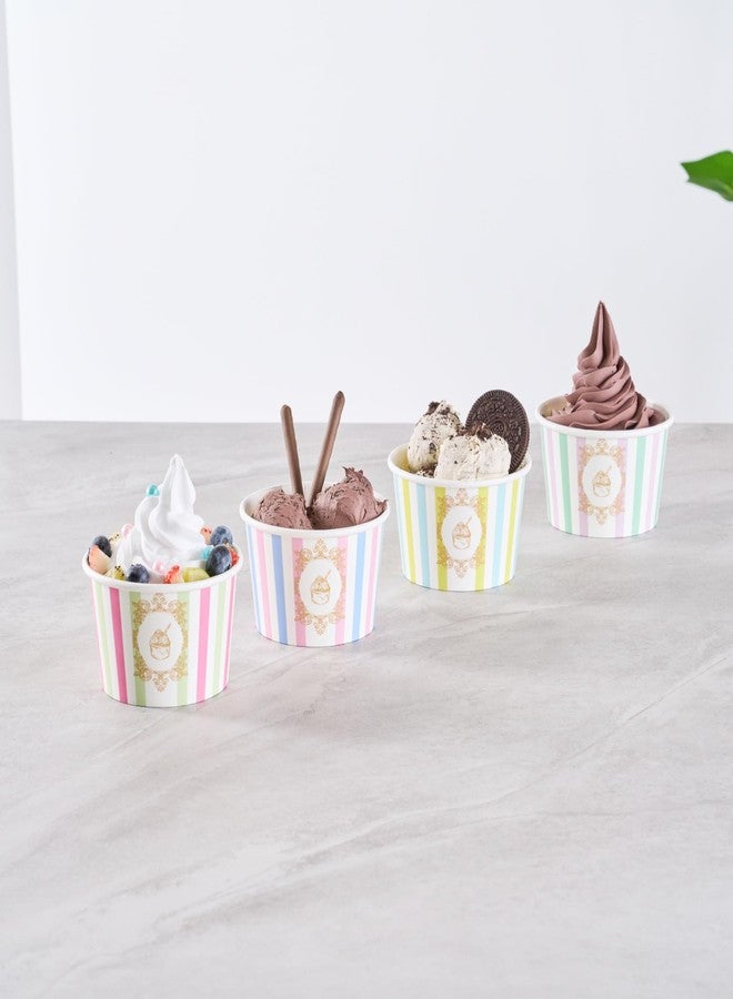 Restaurantware-Coppetta 8 Ounce Dessert Cups, 50 Greaseproof Ice Cream Cups - Lids Sold Separately, For Hot And Cold Foods, Pink And Blue Stripe Paper Yogurt Bowls, Disposable, Sturdy - Image 4