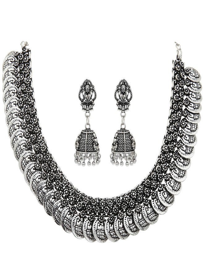 Sasitrends Oxidized German Silver Lakshmi Coin Necklace with Lakshmi Earrings for Women and Girls - Image 1