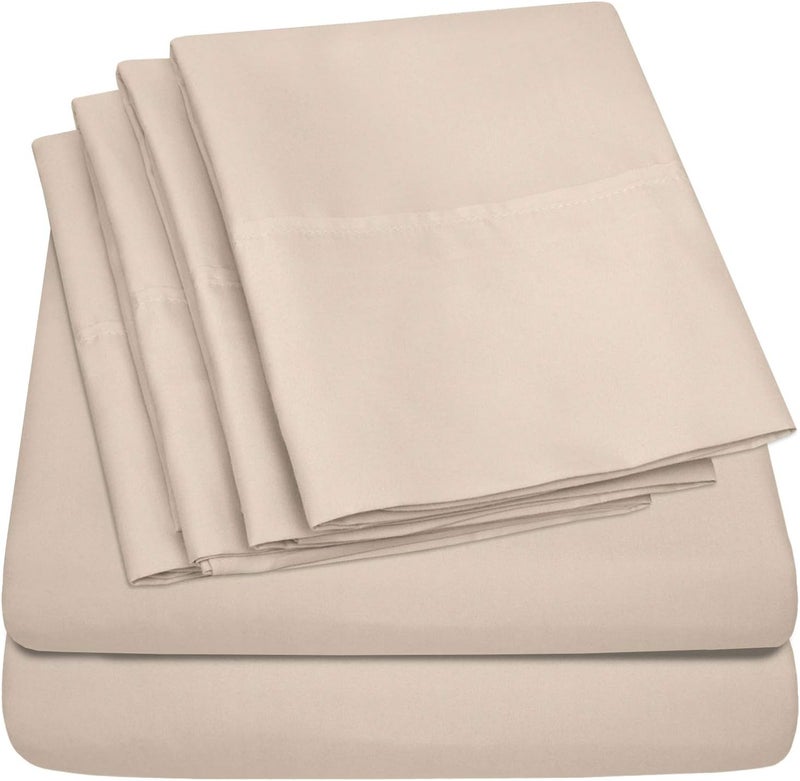 Full Size Bed s - 6 Piece 1500 Thread Count Fine Brushed Microfiber Deep Pocket Full Set Bedding - 2 Extra Pillow Cases, Great Value, Full, Beige - Image 1