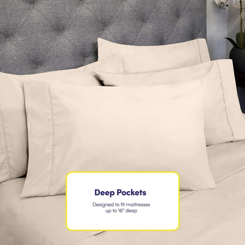 Full Size Bed s - 6 Piece 1500 Thread Count Fine Brushed Microfiber Deep Pocket Full Set Bedding - 2 Extra Pillow Cases, Great Value, Full, Beige - Image 5