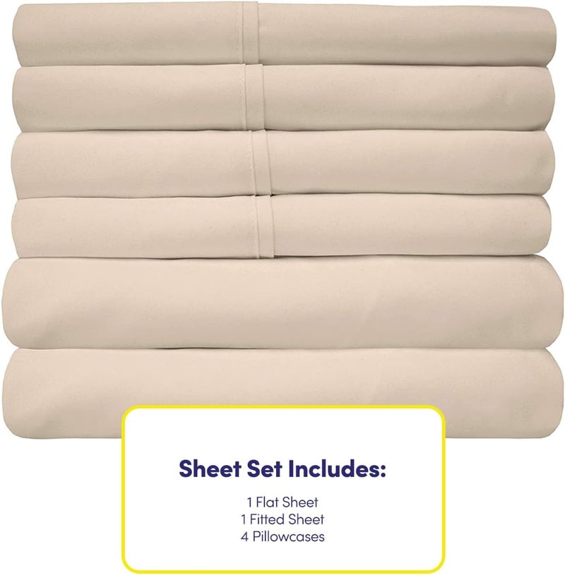 Full Size Bed s - 6 Piece 1500 Thread Count Fine Brushed Microfiber Deep Pocket Full Set Bedding - 2 Extra Pillow Cases, Great Value, Full, Beige - Image 4