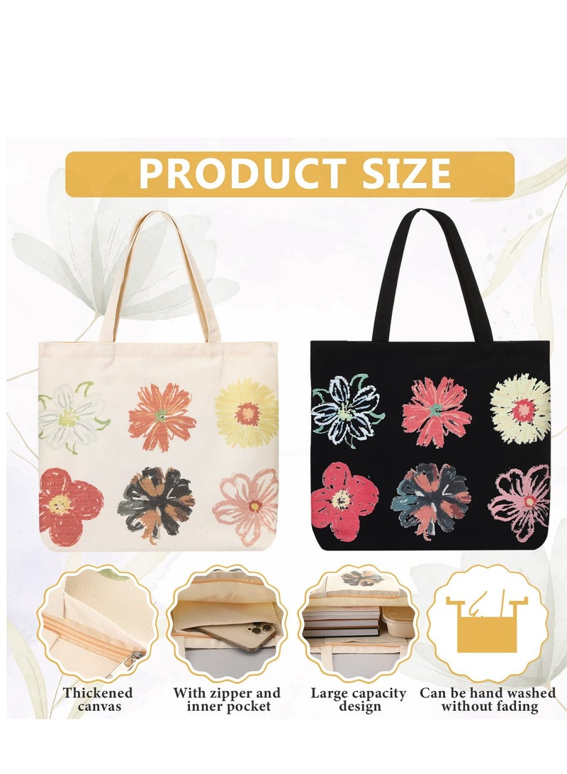 Zikra Women Floral Canvas Shopping Bags Eco Reusable Foldable Shoulder Bags Large Capacity Handbags Casual Bag Washable Design With Long Handles For Maximum Convenience(2 Pieces) - Image 4
