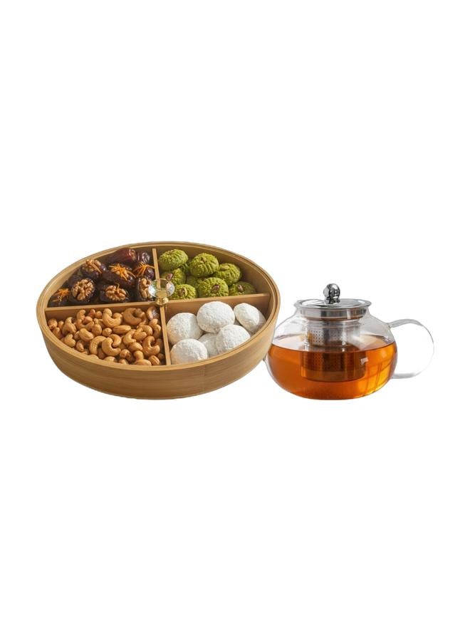 SOBHYS Luxury Hosting Bundle: 29cm Oval Bamboo Tray with Crystal Lid & 600ml Heat-Resistant Glass Teapot - Image 1