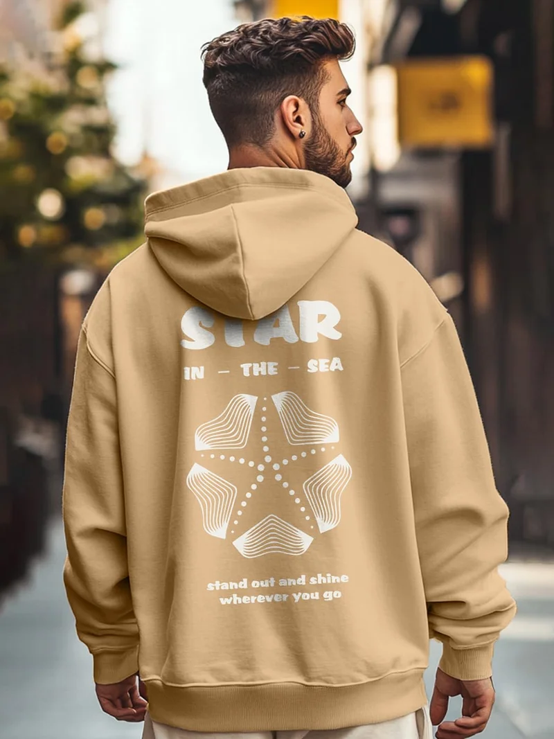 نوبيرو هودي عصري كبير الحجم للرجال باللون البيج