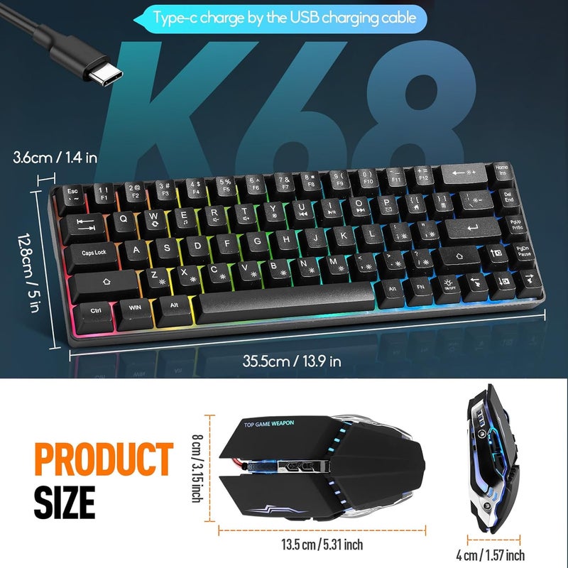 Guiheng Wired 60% Gaming Keyboard and Mouse Combo, Ultra-Compact 61 Keys RGB Backlit Mini Keyboard, Lightweight 3200 DPI Optical, Wired Gaming Set for Windows,PC, MAC PS5 Xbox Gamer(Black) - Image 3