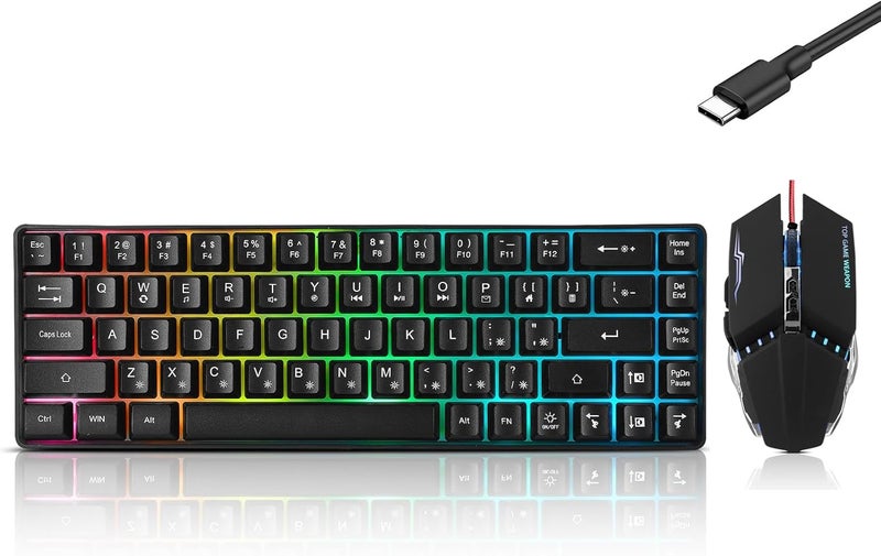 Guiheng Wired 60% Gaming Keyboard and Mouse Combo, Ultra-Compact 61 Keys RGB Backlit Mini Keyboard, Lightweight 3200 DPI Optical, Wired Gaming Set for Windows,PC, MAC PS5 Xbox Gamer(Black) - Image 1