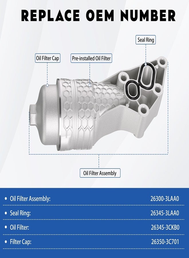 Xinlin 26300-3LAA0 Upgrade Aluminum Oil Filter Housing Complete Assembly Fit for Kia Telluride 20-24, Sedona 19-21, Sorento 19-20, Cadenza 17-20, Hyundai Genesis G80 17-20, Palisade 20-24 - Image 3