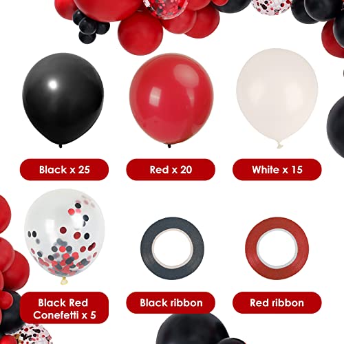 RUBFAC 65pcs 12 Inches Red Black White Balloons Kit, Black Red White Confetti Party Balloons with Ribbons for Birthday, Wedding, Baby Shower, Graduation Decorations - Image 2