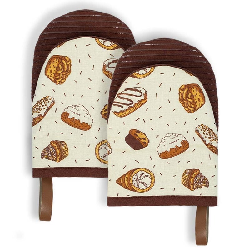 Folkulture Folkulture Mini Oven Mitts Heat Resistant 5.75"" x 9""  Set of 2 Short Oven Mitts with Hanging Loop  100% Cotton Oven Gloves or Kitchen Mittens  Small Silicone Oven Mits  Baking Accesories - Image 1