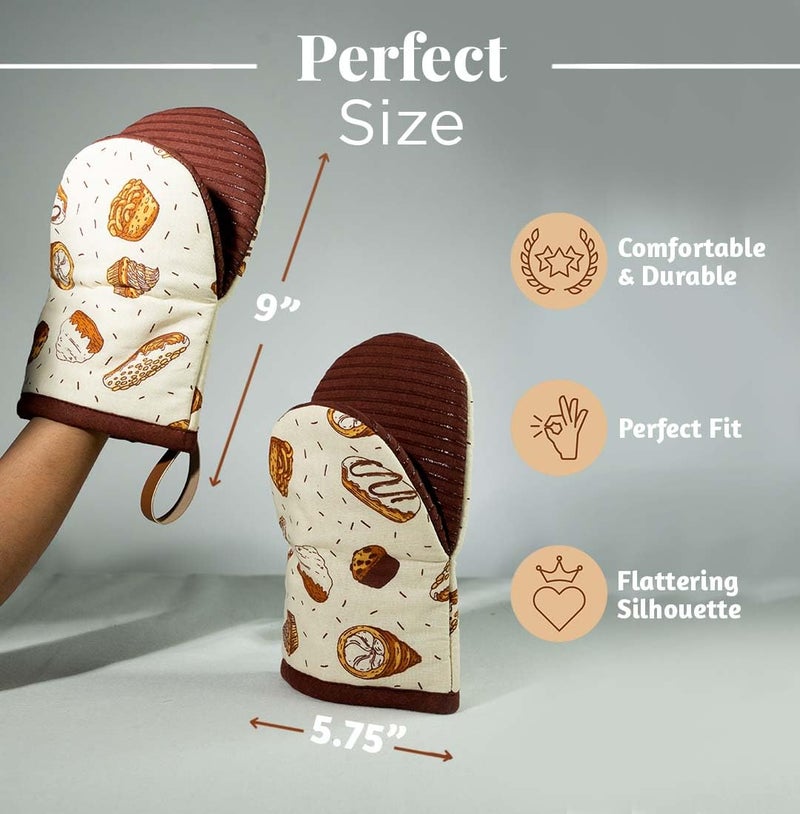 Folkulture Folkulture Mini Oven Mitts Heat Resistant 5.75"" x 9""  Set of 2 Short Oven Mitts with Hanging Loop  100% Cotton Oven Gloves or Kitchen Mittens  Small Silicone Oven Mits  Baking Accesories - Image 4