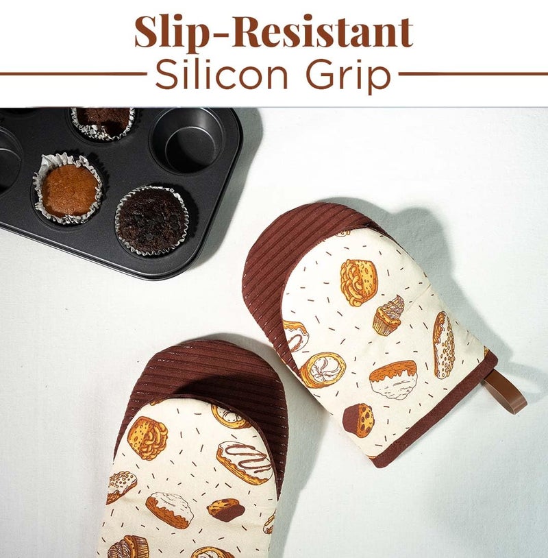 Folkulture Folkulture Mini Oven Mitts Heat Resistant 5.75"" x 9""  Set of 2 Short Oven Mitts with Hanging Loop  100% Cotton Oven Gloves or Kitchen Mittens  Small Silicone Oven Mits  Baking Accesories - Image 5