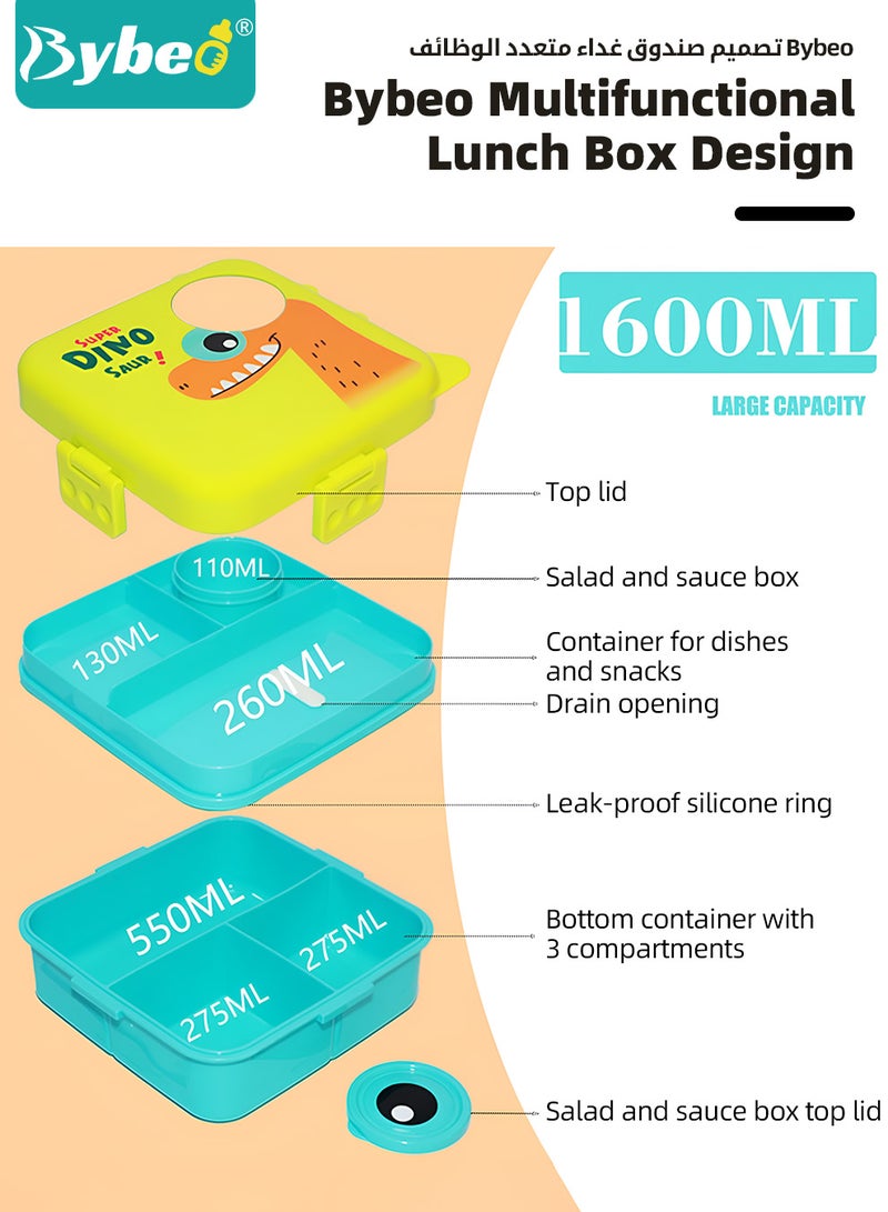 Bybeo Portable Kids Bento Box, Children Lunch Box to School For Toddlers, Snack Containers for Travel, 4 Compartments Meal Prep Removable Divider, BPA Free, Microwave & Dishwasher Safe - Image 3