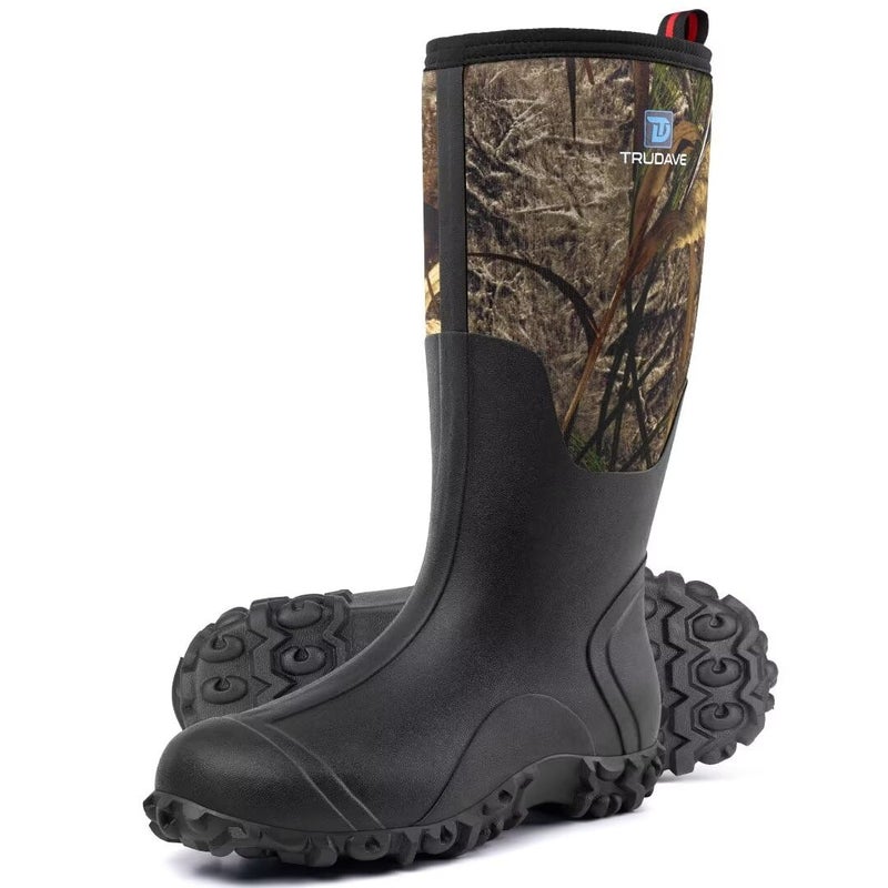Trudave Rubber Boots for Men with Steel Shank, Waterproof Insulated Reliable Rain Boots for Outdoor Work Hunting, Warm Dry 5mm Neoprene Anti-slip All-Season Mud Boots, Size 5-14 - Image 1