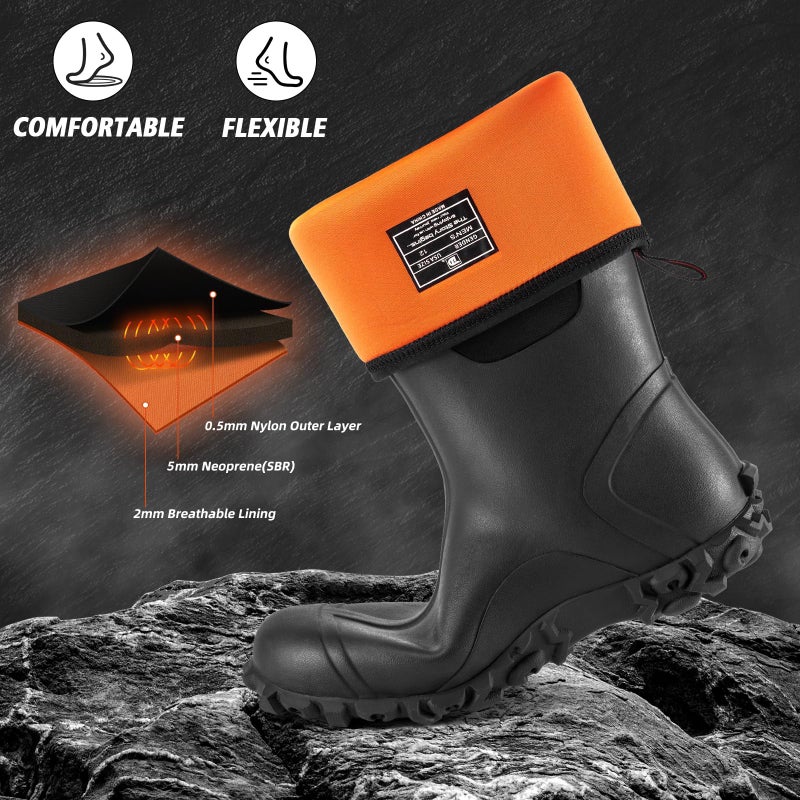 Trudave Rubber Boots for Men with Steel Shank, Waterproof Insulated Reliable Rain Boots for Outdoor Work Hunting, Warm Dry 5mm Neoprene Anti-slip All-Season Mud Boots, Size 5-14 - Image 5