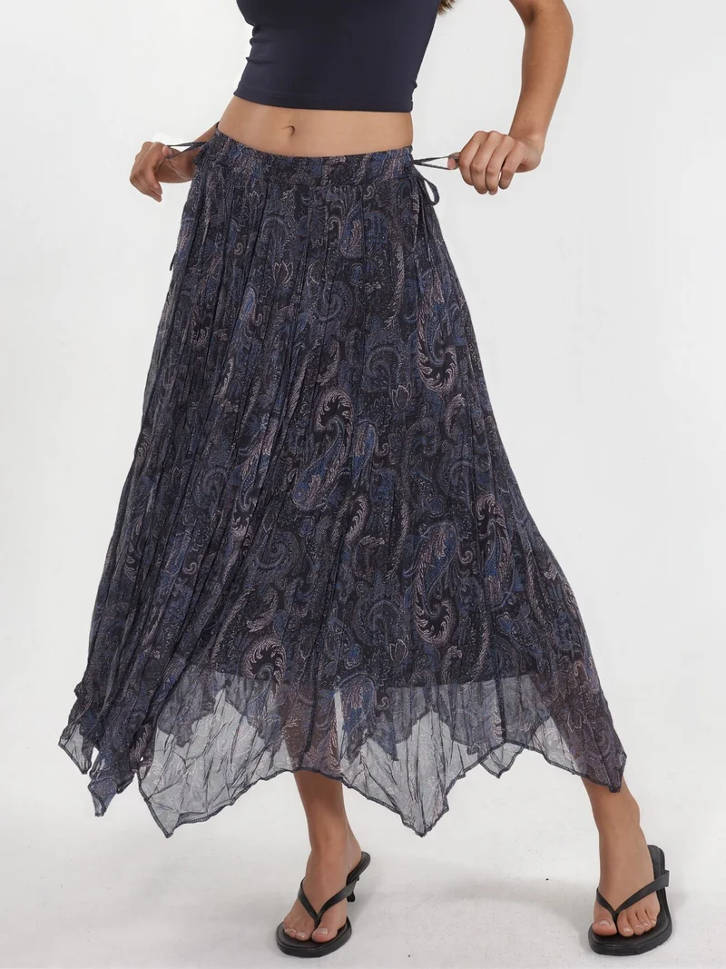 High Waist Paisley Midi Skirt