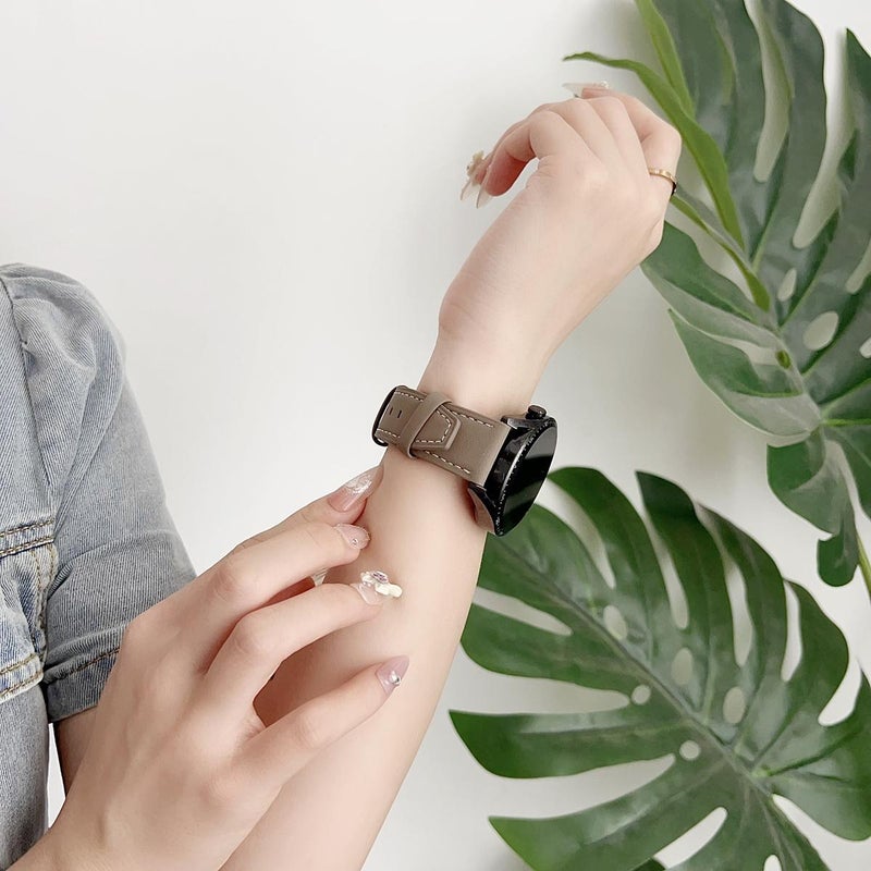 إيروريكس سوار ساعة من الجلد الأسود ذو الحبيبات الدقيقة برأس مسطح مقاس 20 مم (بني) - Image 4