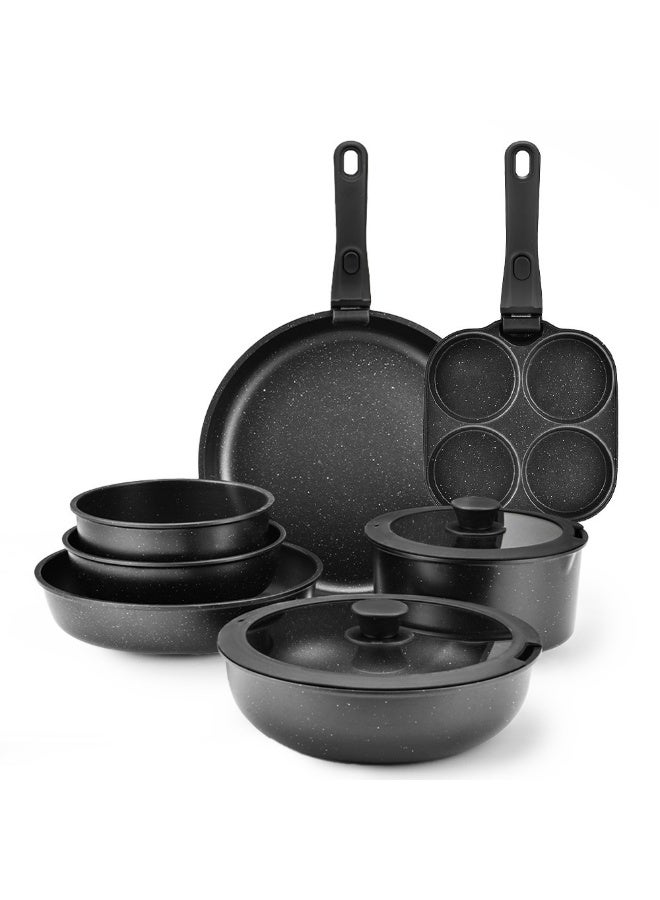 Infi-vo Cookware Sets, Pots and Pans Set Non Stick 15pcs, Kitchen Set, Cooking Pot Set with Stay-Cool Handle, Black - Image 1