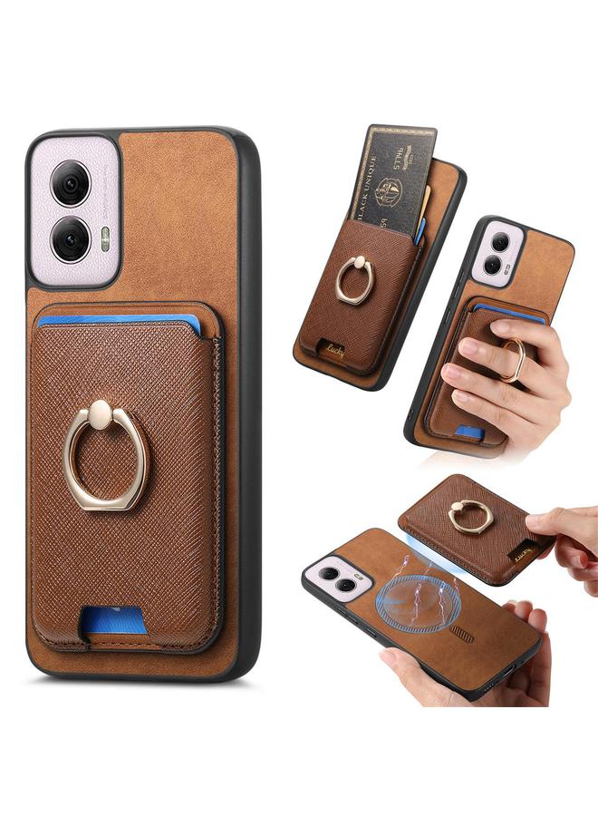 erorex Case For Motorola Moto G35 Retro Cross Leather Ring Vertical Insert Card Bag MagSafe Phone Case - Image 1