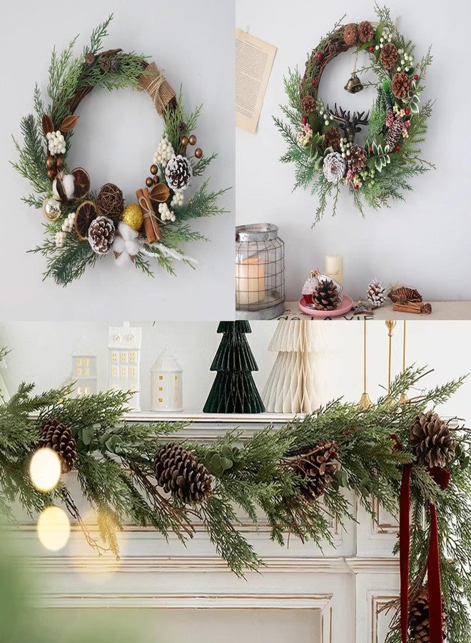 TIHOOD 42PCS 14 Inches Artificial Pine Branches, Christmas Faux Cedar Stems, Artificial Faux Cedar Branches, Fake Christmas Greenery Pine Picks for Wreath Craft DIY Home Kitchen Decorations - Image 3