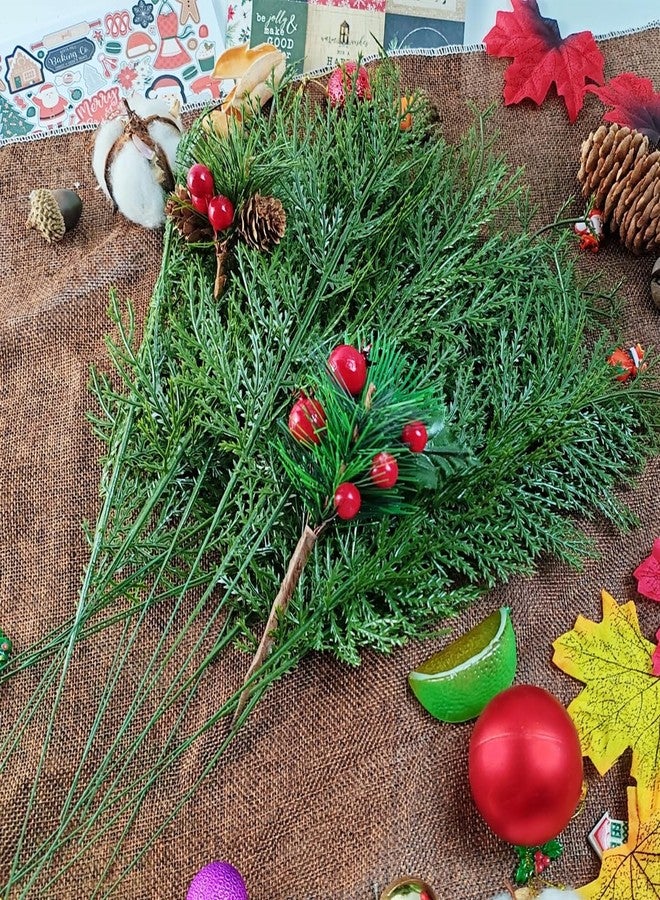 TIHOOD 42PCS 14 Inches Artificial Pine Branches, Christmas Faux Cedar Stems, Artificial Faux Cedar Branches, Fake Christmas Greenery Pine Picks for Wreath Craft DIY Home Kitchen Decorations - Image 5